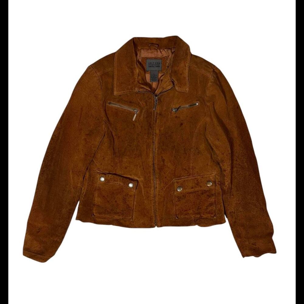 Brown suede leather jacket with